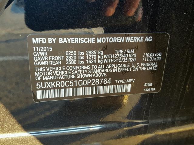 5UXKR0C51G0P28764 - 2016 BMW X5 XDRIVE3 BLUE photo 10