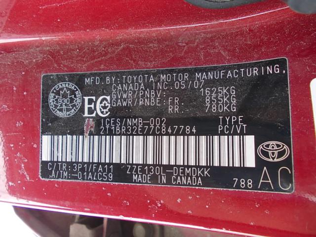 2T1BR32E77C847784 - 2007 TOYOTA COROLLA CE RED photo 9