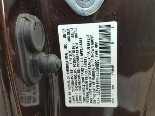 5J6YH18957L004990 - 2007 HONDA ELEMENT SC BROWN photo 10