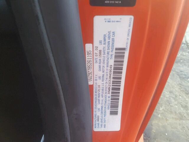 3VWBK21C53M409049 - 2003 VOLKSWAGEN NEW BEETLE 橙色 照片 10