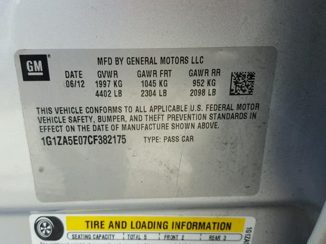 1G1ZA5E07CF382175 - 2012 CHEVROLET MALIBU LS SILVER photo 10