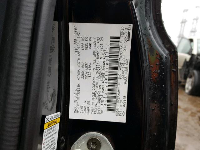 4A3AK24F67E066328 - 2007 MITSUBISHI ECLIPSE GS BLACK photo 10