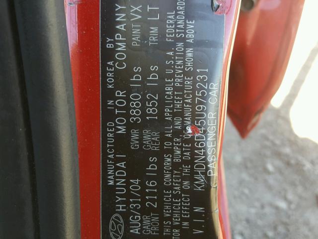 KMHDN46D45U975231 - 2005 HYUNDAI ELANTRA GL RED photo 10