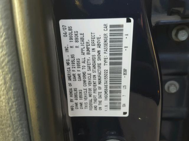 1HGCM56467A155022 - 2007 HONDA ACCORD LX BLUE photo 10