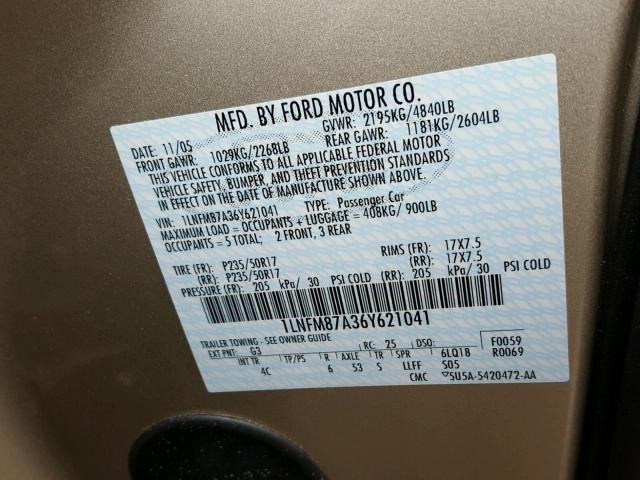 1LNFM87A36Y621041 - 2006 LINCOLN LS 米色 照片 10