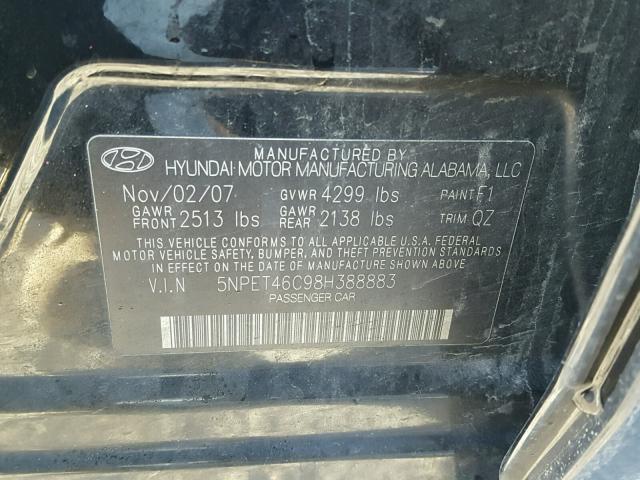 5NPET46C98H388883 - 2008 HYUNDAI SONATA GLS BLACK photo 10