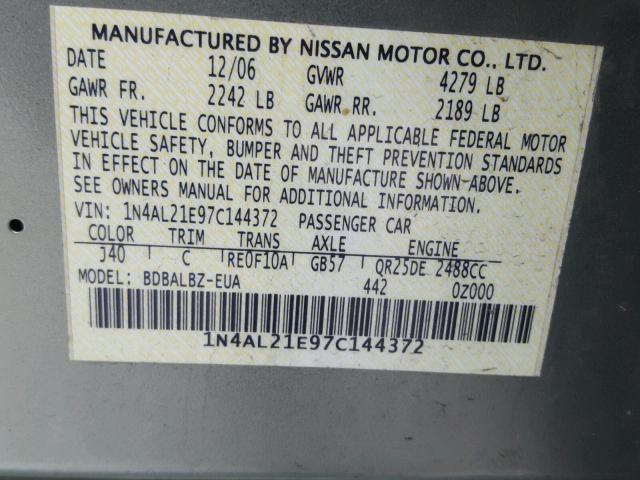 1N4AL21E97C144372 - 2007 NISSAN ALTIMA 2.5 GREEN photo 10