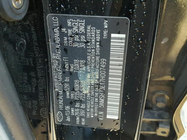 5NMSH73E17H007499 - 2007 HYUNDAI SANTA FE S BLACK photo 10