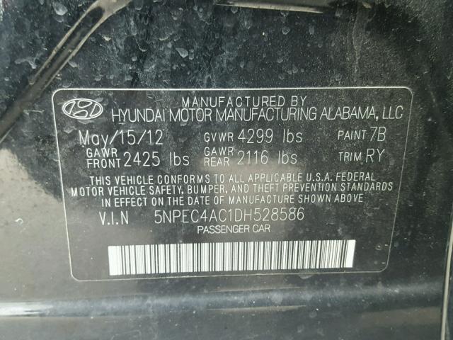 5NPEC4AC1DH528586 - 2013 HYUNDAI SONATA SE BLACK photo 10