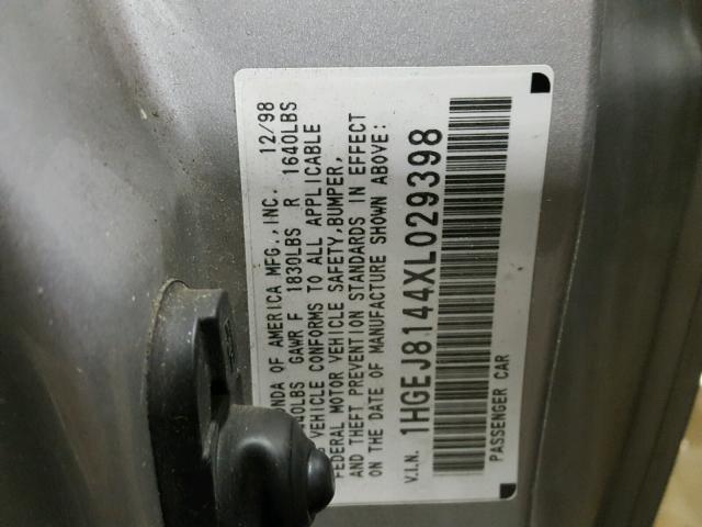 1HGEJ8144XL029398 - 1999 HONDA CIVIC EX 银色 照片 10