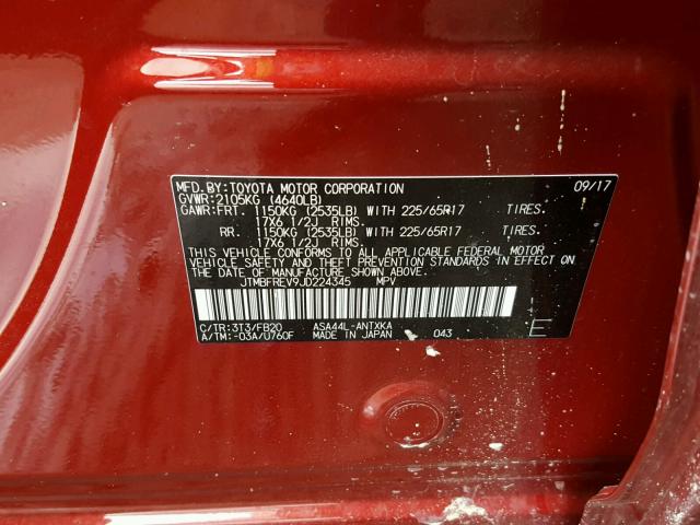 JTMBFREV9JD224345 - 2018 TOYOTA RAV4 LE RED photo 10