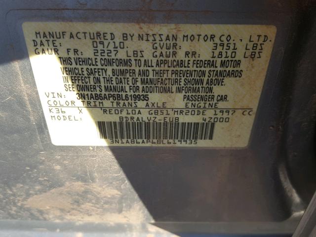 3N1AB6AP6BL619935 - 2011 NISSAN SENTRA 2.0 GRAY photo 10