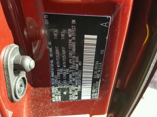 5TDKK3DC6FS598223 - 2015 TOYOTA SIENNA LE RED photo 10