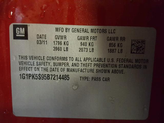 1G1PK5S95B7214485 - 2011 CHEVROLET CRUZE ECO RED photo 10