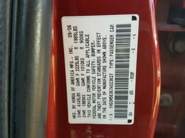 1HGCM56367A023627 - 2007 HONDA ACCORD SE RED photo 10