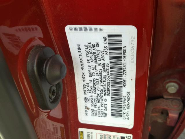 1NXBR32E55Z443135 - 2005 TOYOTA COROLLA CE RED photo 10