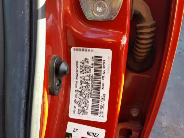 1NXBU40E19Z083634 - 2009 TOYOTA COROLLA BA RED photo 10