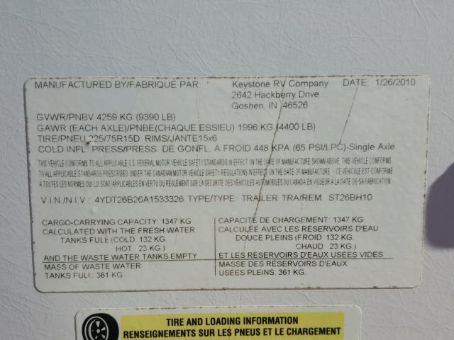 4YDT26B26A1533326 - 2010 KEYSTONE SPRINTER 白色 照片 10