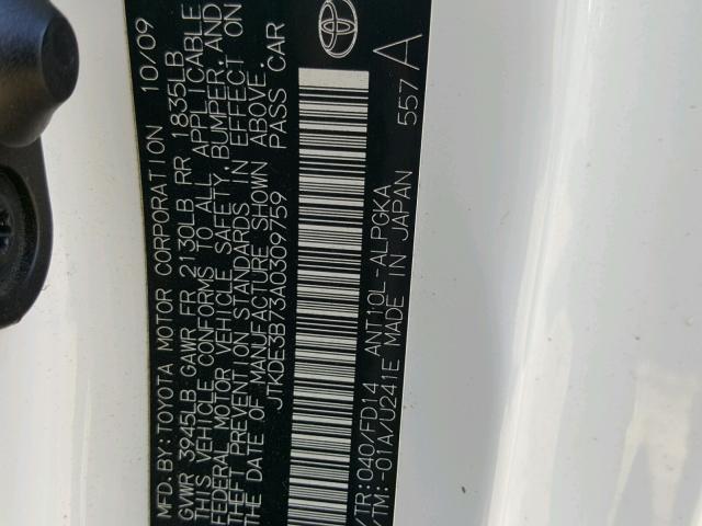 JTKDE3B73A0309759 - 2010 TOYOTA SCION TC 白色 照片 10