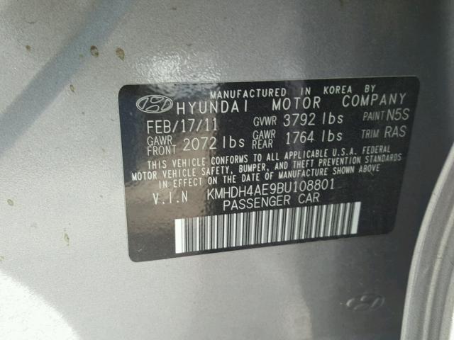 KMHDH4AE9BU108801 - 2011 HYUNDAI ELANTRA GL GRAY photo 10