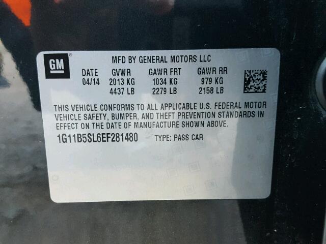 1G11B5SL6EF281480 - 2014 CHEVROLET MALIBU LS BLACK photo 10