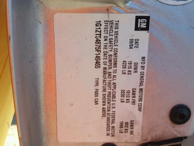 1G1ZT54875F149465 - 2005 CHEVROLET MALIBU LS 银色 照片 10