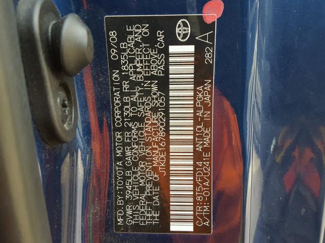 JTKDE167890291057 - 2009 TOYOTA SCION TC ლურჯი ფოტო 10