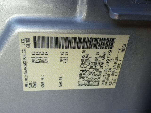 1N4AL21E39C109779 - 2009 NISSAN ALTIMA 2.5 SILVER photo 10