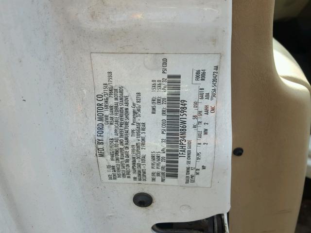 1FAHP34N86W159849 - 2006 FORD FOCUS ZX4 WHITE photo 10