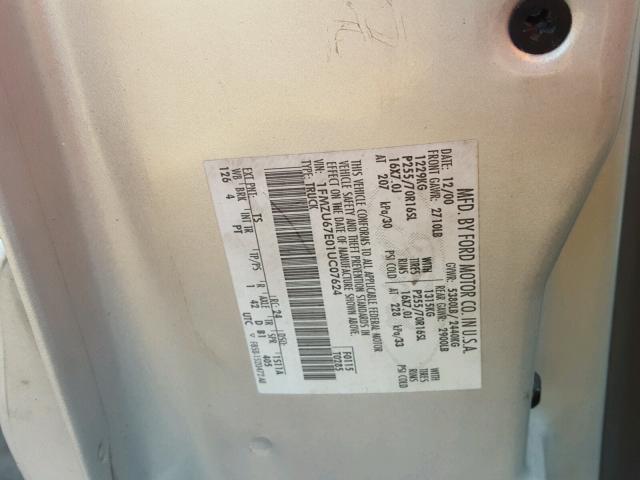 1FMZU67E01UC07624 - 2001 FORD EXPLORER S SILVER photo 10