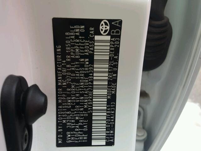 5YFBPRHE7FP184392 - 2015 TOYOTA COROLLA EC 白色 照片 10