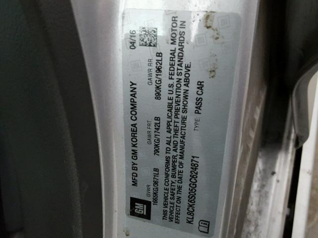 KL8CK6S05GC624871 - 2016 CHEVROLET SPARK EV 1 灰色 照片 10