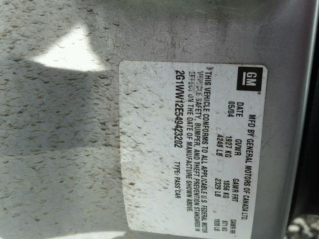 2G1WW12E549423202 - 2004 CHEVROLET MONTE CARL 银色 照片 10