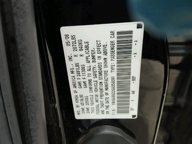 19UUA66226A054091 - 2006 ACURA 3.2 TL BLACK photo 10