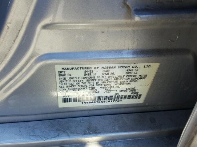 1N4BA41EX4C817784 - 2004 NISSAN MAXIMA SE SILVER photo 10