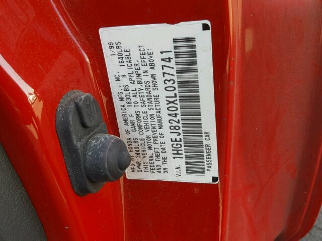 1HGEJ8240XL037741 - 1999 HONDA CIVIC EX წითელი ფოტო 10