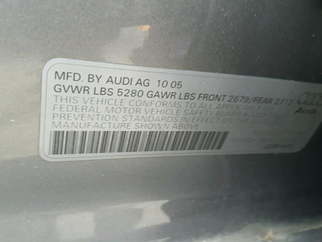 WAUDH74F06N098358 - 2006 AUDI A6 3.2 QUA SILVER photo 10