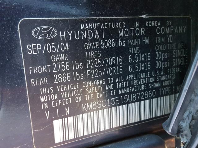 KM8SC13E15U872860 - 2005 HYUNDAI SANTA FE G BLUE photo 10