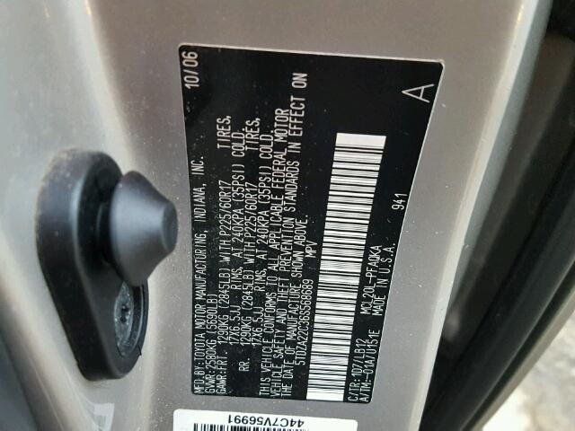 5TDZA22C36S568689 - 2006 TOYOTA SIENNA XLE SILVER photo 10