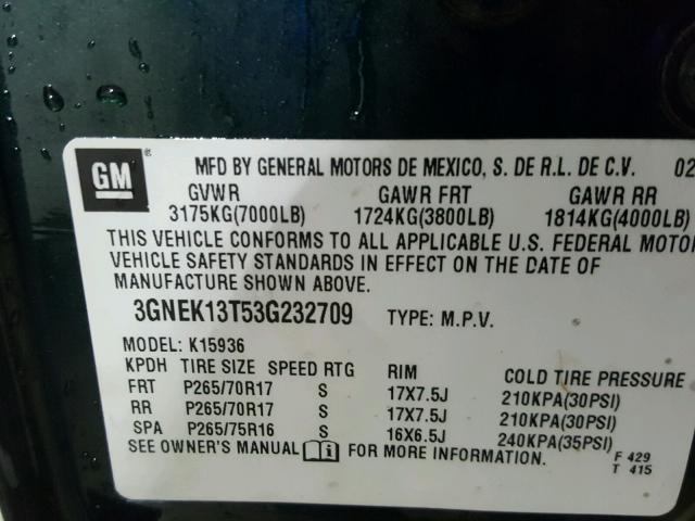 3GNEK13T53G232709 - 2003 CHEVROLET AVALANCHE GREEN photo 10