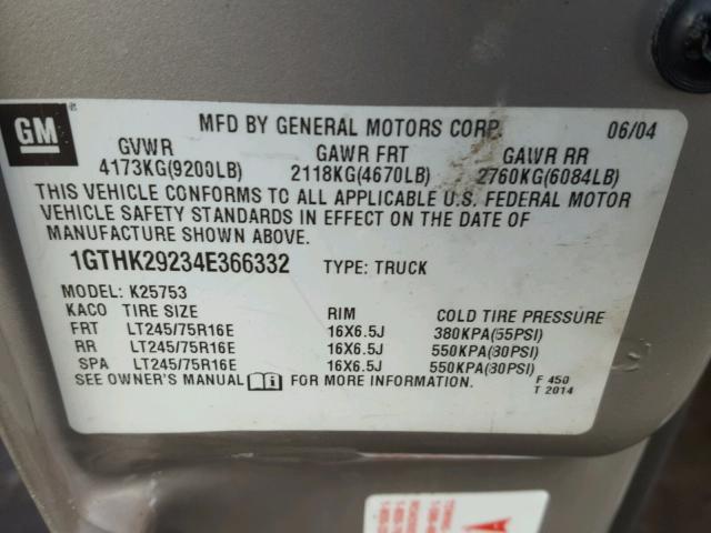 1GTHK29234E366332 - 2004 GMC SIERRA K25 TAN photo 10