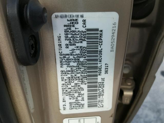 4T1BE32K83U145922 - 2003 TOYOTA CAMRY LE GOLD photo 10