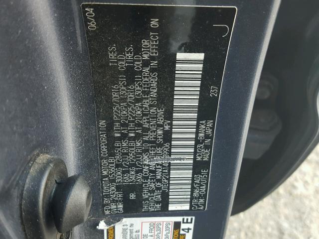 JTEGP21A140039906 - 2004 TOYOTA HIGHLANDER GRAY photo 10