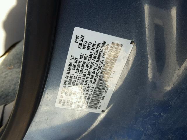 5FNRL38777B051069 - 2007 HONDA ODYSSEY EX BLUE photo 10