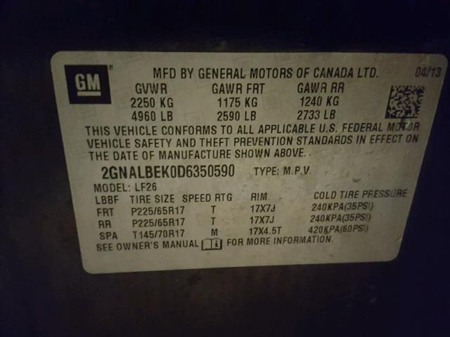 2GNALBEK0D6350590 - 2013 CHEVROLET EQUINOX LS GRAY photo 10