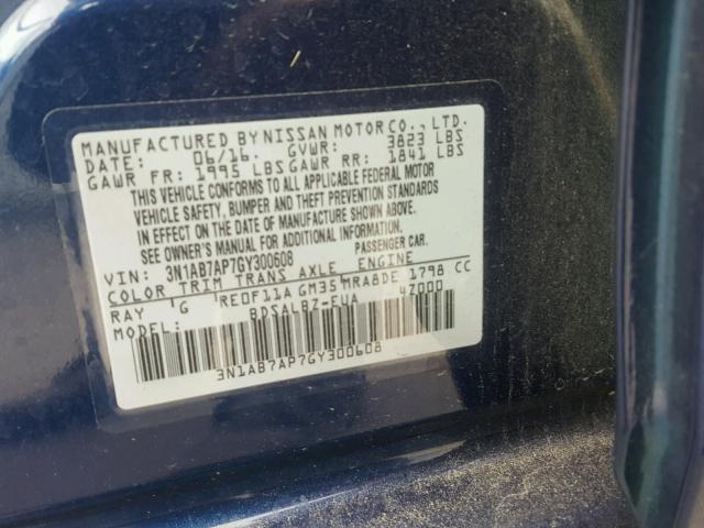 3N1AB7AP7GY300608 - 2016 NISSAN SENTRA S BLUE photo 10