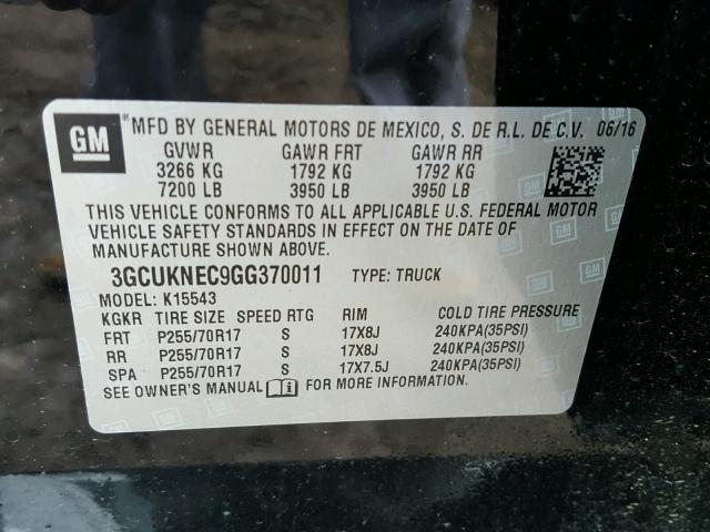 3GCUKNEC9GG370011 - 2016 CHEVROLET SILVERADO BLACK photo 10