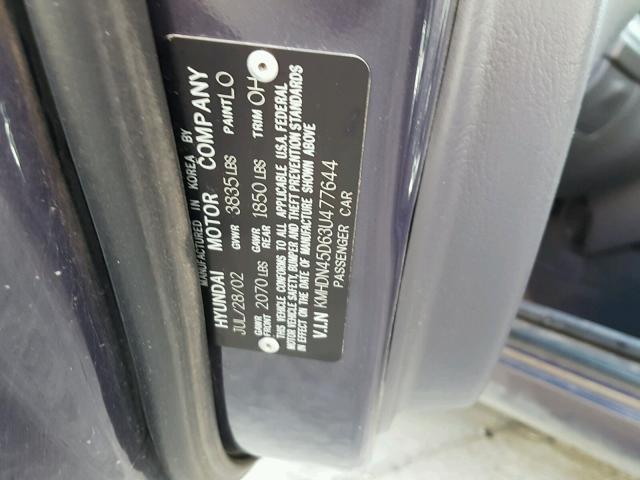 KMHDN45D63U477644 - 2003 HYUNDAI ELANTRA GL GRAY photo 10