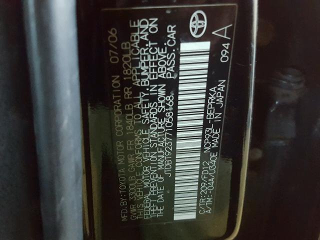 JTDBT923771058168 - 2007 TOYOTA YARIS BLACK photo 10