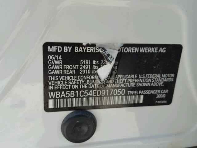 WBA5B1C54ED917050 - 2014 BMW 535 I WHITE photo 10